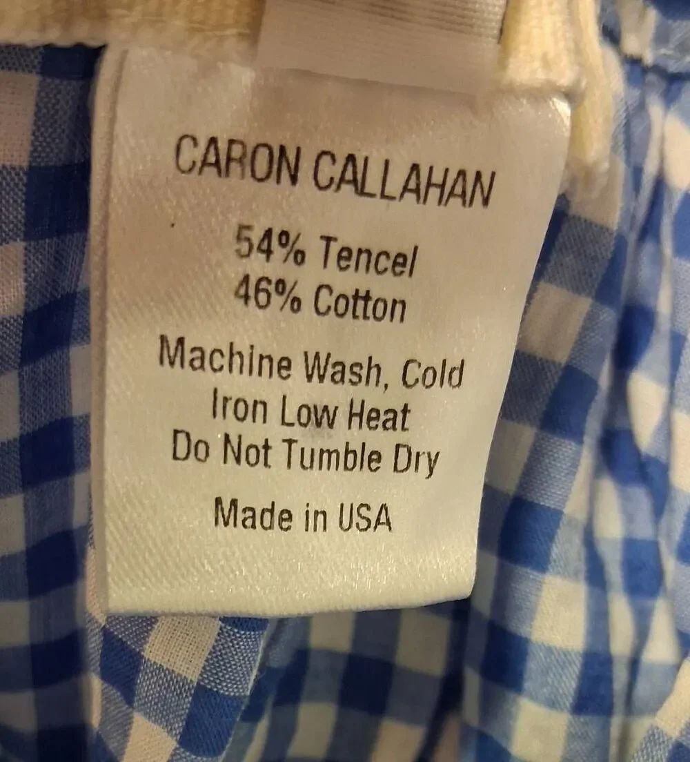 Caron Callahan womens medium cobalt blue gingham shirt tencel cotton peasant top - Picture 8 of 8